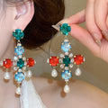 Vintage Copper Cross Zircon Stud Earrings For Women, Full Pave Geometric Banquet Jewelry view 4