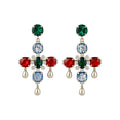 Vintage Copper Cross Zircon Stud Earrings For Women, Full Pave Geometric Banquet Jewelry view 5