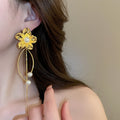 Vintage Floral Faux Pearl Tassel Drop Earrings With Silver Pin Elegant Women's Jewelry view 3