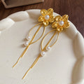 Vintage Floral Faux Pearl Tassel Drop Earrings With Silver Pin Elegant Women's Jewelry view 4