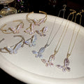 Korean Style Copper Zircon Butterfly Necklace Ring Bracelet Jewelry Set view 3
