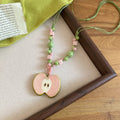 Ceramic Apple Braided Cord Beaded Necklace Pendant Jewelry Set For Women Pastoral Cute Style view 4