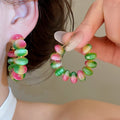 Summer Colorful Round Resin Hoop Earrings With Silver Pin Minimalist Forest Style Geometric Design view 1