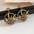 Vintage Alloy Rhinestone Round Hollow Flower Stud Earrings With Silver Posts For Women view 2