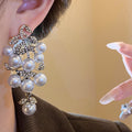 French Vintage Faux Pearl Rhinestone Geometric Stud Earrings With Silver Posts view 3