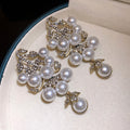French Vintage Faux Pearl Rhinestone Geometric Stud Earrings With Silver Posts view 4