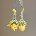 Sweet Chiffon Crystal Flower Tassel Drop Earrings With Silver Pin Beach Vacation Style view 2