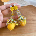 Sweet Chiffon Crystal Flower Tassel Drop Earrings With Silver Pin Beach Vacation Style view 4