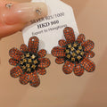 Sparkling Zircon Flower Copper Stud Earrings With Silver Posts, Vintage Court Style view 4