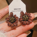 Sparkling Zircon Flower Copper Stud Earrings With Silver Posts, Vintage Court Style view 1