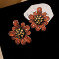 Sparkling Zircon Flower Copper Stud Earrings With Silver Posts, Vintage Court Style view 2