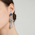 Elegant New Chinese Blue Butterfly Water Drop Tassel Alloy Rhinestone Stud Earrings view 1