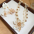 Old Money Style Acrylic Crystal Beaded Flower Choker Necklace And Ear Stud Jewelry Set view 4