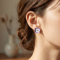Elegant Purple Enamel Flower Stud Earrings With Rhinestone Center, Light Luxury Floral Earrings view 1