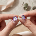 Elegant Purple Enamel Flower Stud Earrings With Rhinestone Center, Light Luxury Floral Earrings view 3