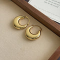 Elegant French Vintage Chunky Gold Alloy Hoop Huggie Ear Cuffs, Minimalist Statement Round Circle Earrings view 4