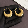Elegant French Vintage Chunky Gold Alloy Hoop Huggie Ear Cuffs, Minimalist Statement Round Circle Earrings view 2