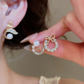 Elegant Geometric Faux Pearl Moon Stud Earrings Jewelry Set With Rhinestone Enamel Round Design view 4