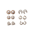 Elegant Geometric Faux Pearl Moon Stud Earrings Jewelry Set With Rhinestone Enamel Round Design view 5