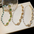 Alloy Rhinestone Oval Square Teardrop Pearl Court Style Geometric Collarbone Necklace for Evening Dress view 3
