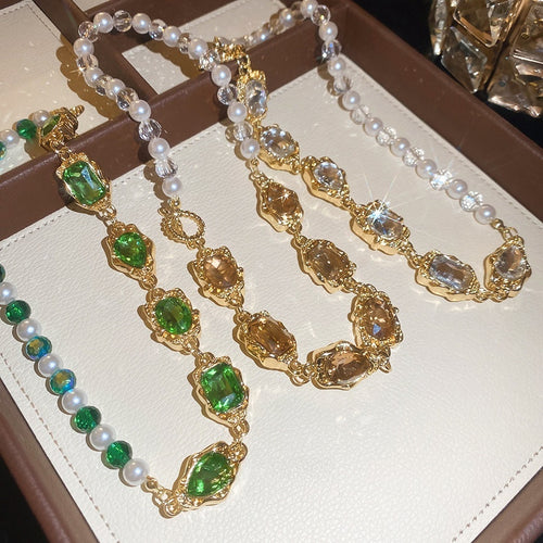 Alloy Rhinestone Oval Square Teardrop Pearl Court Style Geometric Collarbone Necklace for Evening Dress