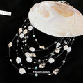 French Vintage Crystal Beaded Layered Irregular Faux Pearl Necklace Luxury Vacation Choker view 2
