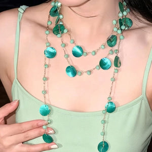 Summer Blue Green Shell Tassel Animal Pendant Necklace For Women Old Money Resort Style