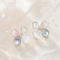 Elegant Blue Crushed Ice Crystal Pearl Flower Studs With Frosted Petal Design For Women Earrings view 3
