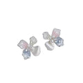 Elegant Blue Crushed Ice Crystal Pearl Flower Studs With Frosted Petal Design For Women Earrings view 5