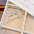 Elegant Asymmetric Rhinestone Butterfly Pearl Tassel Luxury Alloy Drop Earrings view 4