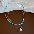 Light Luxury Double Layer Necklace With Zircon Cat Eye Stone Pearl Beads Round Geometric Choker For Women view 2