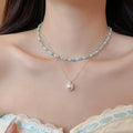Light Luxury Double Layer Necklace With Zircon Cat Eye Stone Pearl Beads Round Geometric Choker For Women view 3
