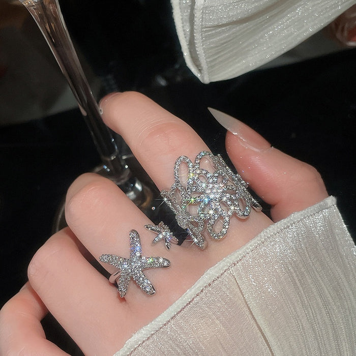 Zircon Starfish Open Ring With Minimalist Beach Style For Women