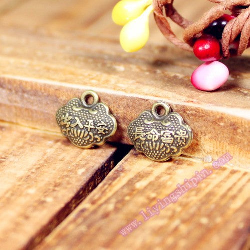 Vintage Longevity Lock Charm Pendant 12x10mm for DIY Jewelry