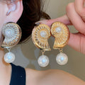 Faux Pearl Conch Shell Flower Starfish Geometric Stud Earrings With Silver Needle Posts view 1