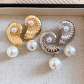 Faux Pearl Conch Shell Flower Starfish Geometric Stud Earrings With Silver Needle Posts view 2