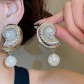 Faux Pearl Conch Shell Flower Starfish Geometric Stud Earrings With Silver Needle Posts view 3