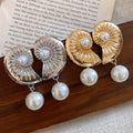Faux Pearl Conch Shell Flower Starfish Geometric Stud Earrings With Silver Needle Posts view 4