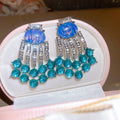 Vintage Oval Resin Rhinestone Drop Earrings With Silver-Tone Pins, Geometric Light Luxury Style view 2