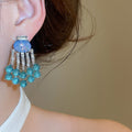 Vintage Oval Resin Rhinestone Drop Earrings With Silver-Tone Pins, Geometric Light Luxury Style view 3