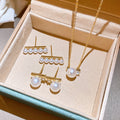 French Vintage Faux Pearl Zircon Pendant Necklace And Earrings Jewelry Set, Modern Round Light Luxury view 2