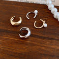 Faux Pearl Zircon Faceted Round Clip-on Earrings Minimalist Geometric No-Piercing Ear Cuffs for Women view 2