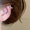 Faux Pearl Zircon Faceted Round Clip-on Earrings Minimalist Geometric No-Piercing Ear Cuffs for Women view 3