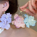 Summer Crystal Fabric Flower Stud Earrings With Silver Pins Vacation Style Jewelry view 1