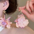 Summer Crystal Fabric Flower Stud Earrings With Silver Pins Vacation Style Jewelry view 3