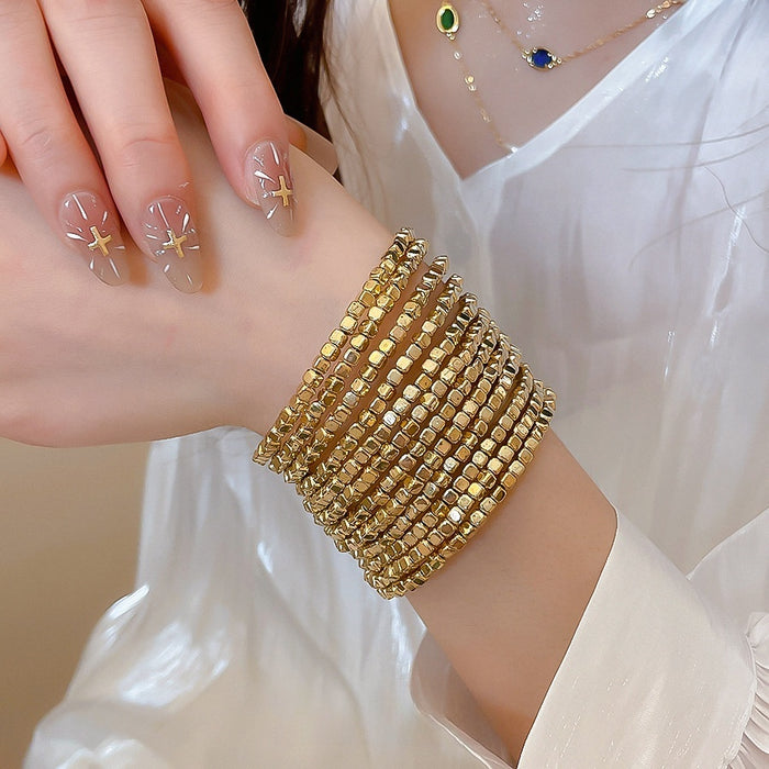 Gold Plated Copper Multi Layer Wrap Geometric Round Bangle For Women Statement Fashion Jewelry