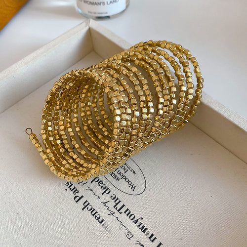 Gold Plated Copper Multi Layer Wrap Geometric Round Bangle For Women Statement Fashion Jewelry