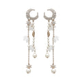 Fairy Style Faux Pearl Zircon Moon Star Flower Stud Earrings With Silver Pins view 5