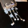 Fairy Style Faux Pearl Zircon Moon Star Flower Stud Earrings With Silver Pins view 2
