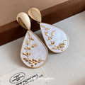 New Chinese Style Water Drop Iron Stud Earrings With Oil Drip Floral Print view 2